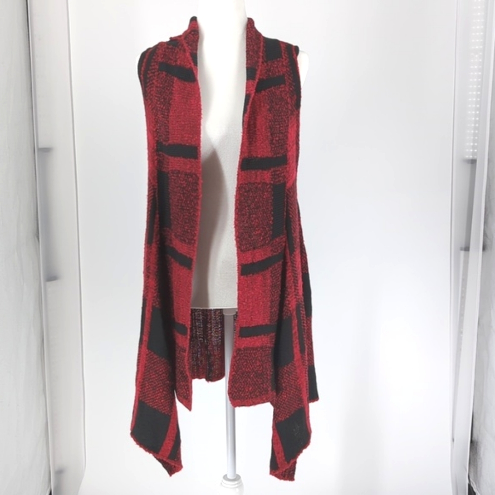 Joseph A. Red Black Asymmetrical Longline Cardigan Vest M NWT